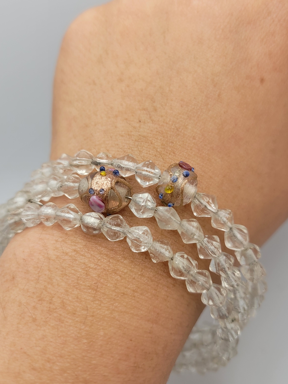 Handcrafted Clear Bead Wrap Bracelet with Multicolor Accent Beads